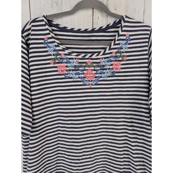 Croft Barrow Plus Size 2X Womens Blue White Striped Embroidered Short Sleeve Top - Picture 3 of 8